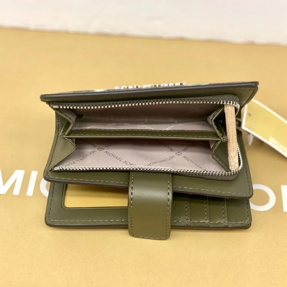 Michael Kors Multicolor Patterned Bifold Medium Wallet Olive